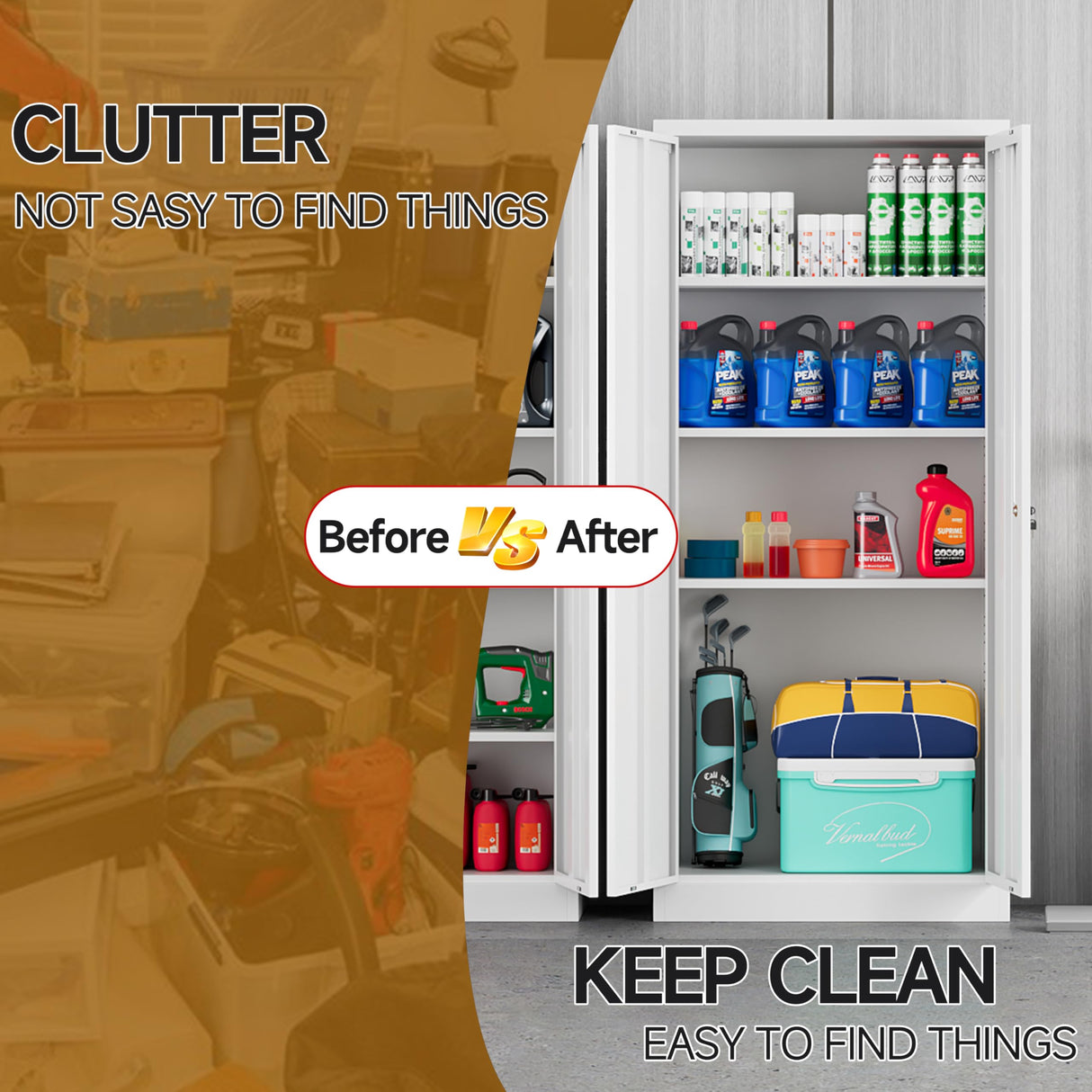 Kooyon Metal Storage Cabinet with Locking Doors and 4 Adjustable Shelves,71"" Tall Metal Garage Storage Cabinet,Metal Cabinet Storage for Office,Home,Garage,Gym,School (White/Required-Assembly) Kooyon