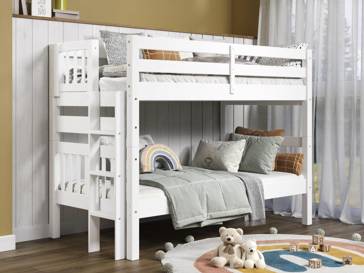 Bedz King Bunk Beds Twin over Twin Mission Style with End Ladder, White Bedz King