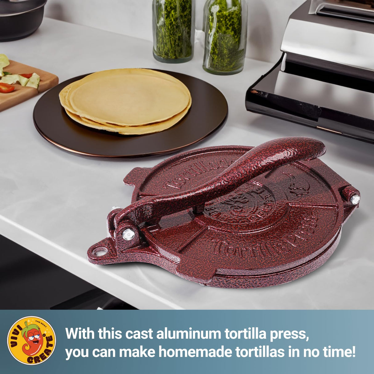 Vivicreate Cast Iron Tortilla Press 8 Inch, Tortilla Maker, Quesadilla Maker, Non-slip Design (Brown flower) vivicreate
