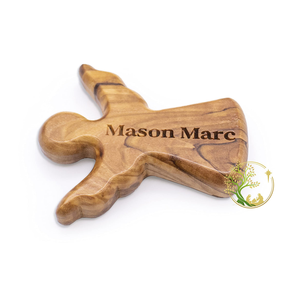 Personalized little Guardian Angel | Tiny Olive wood Pocket or Handheld Angel for protection Religious Gift for kids |Perfect Baptism Favors PHLG