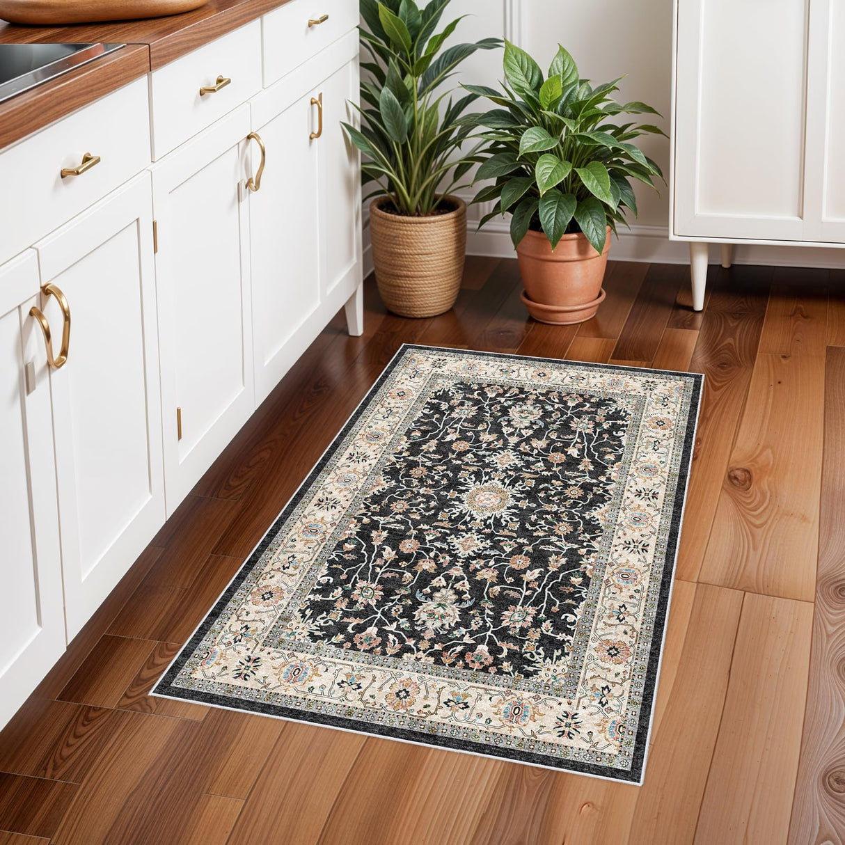 Washable Hallway Runner Rug 2x3 - Runner Rug Kitchen Rugs and Mats Non Skid Washable Waterproof Carpet Runner for Living Room Bedroom Bathroom (Black, 2X3) TOPRUUG