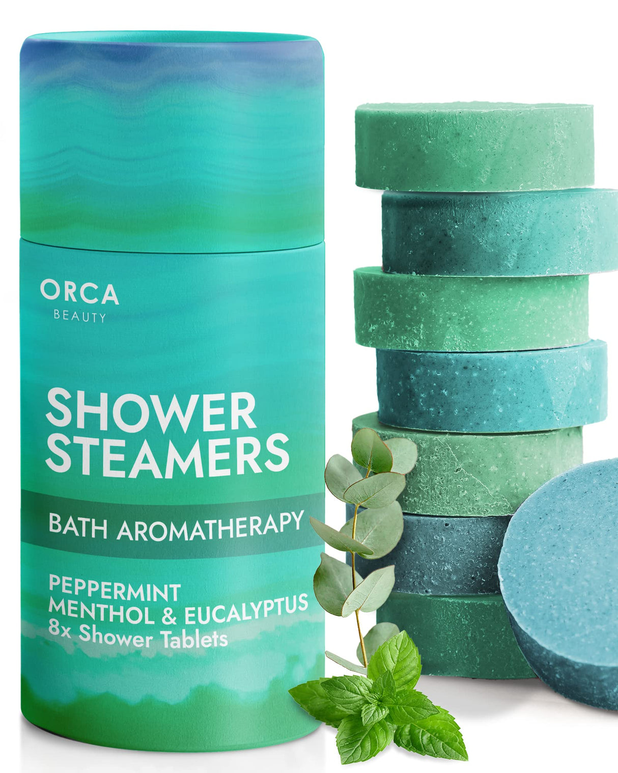 Shower Steamers Aromatherapy - Relaxation Gifts for Women, Shower Bombs, Unique Spa Gifts Shower Tablets, Stocking Stuffers for Women & Men (Peppermint and Eucalyptus Scent 8PC) Orca Beauty