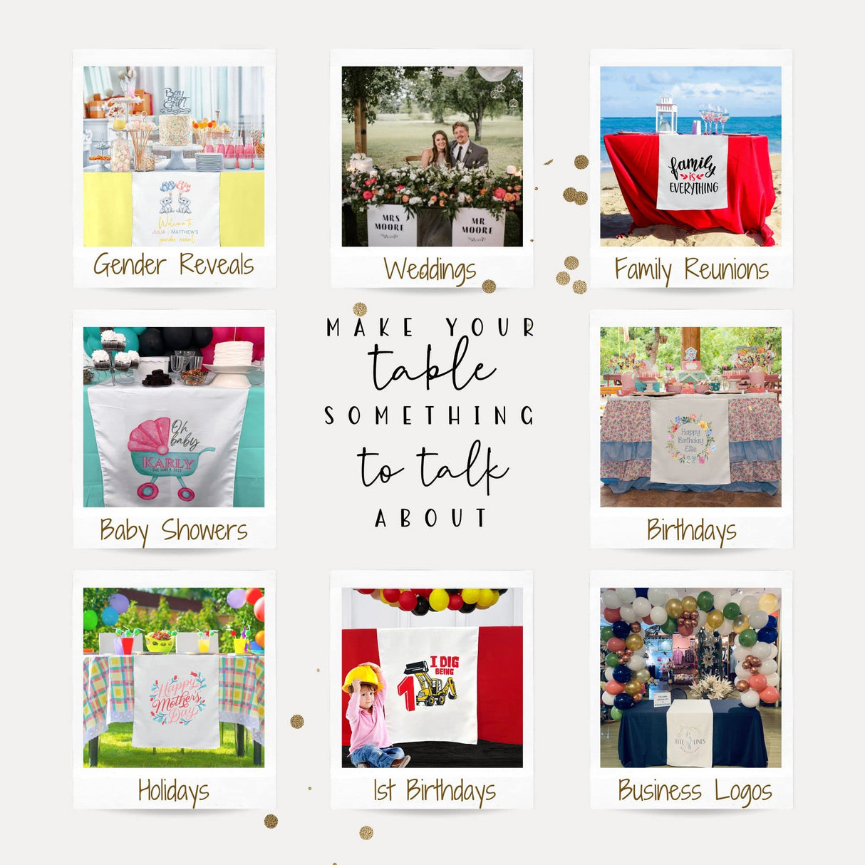 GET SNAPPIN White Table Banner, Table Runner, Sublimation Blanks, 100% Polyester Blank for Sublimation Printer, Decorations for Birthday Wedding Baby Shower Gender Reveal Tablecloth, 2ft x 7.5ft, 1pc Get Snappin