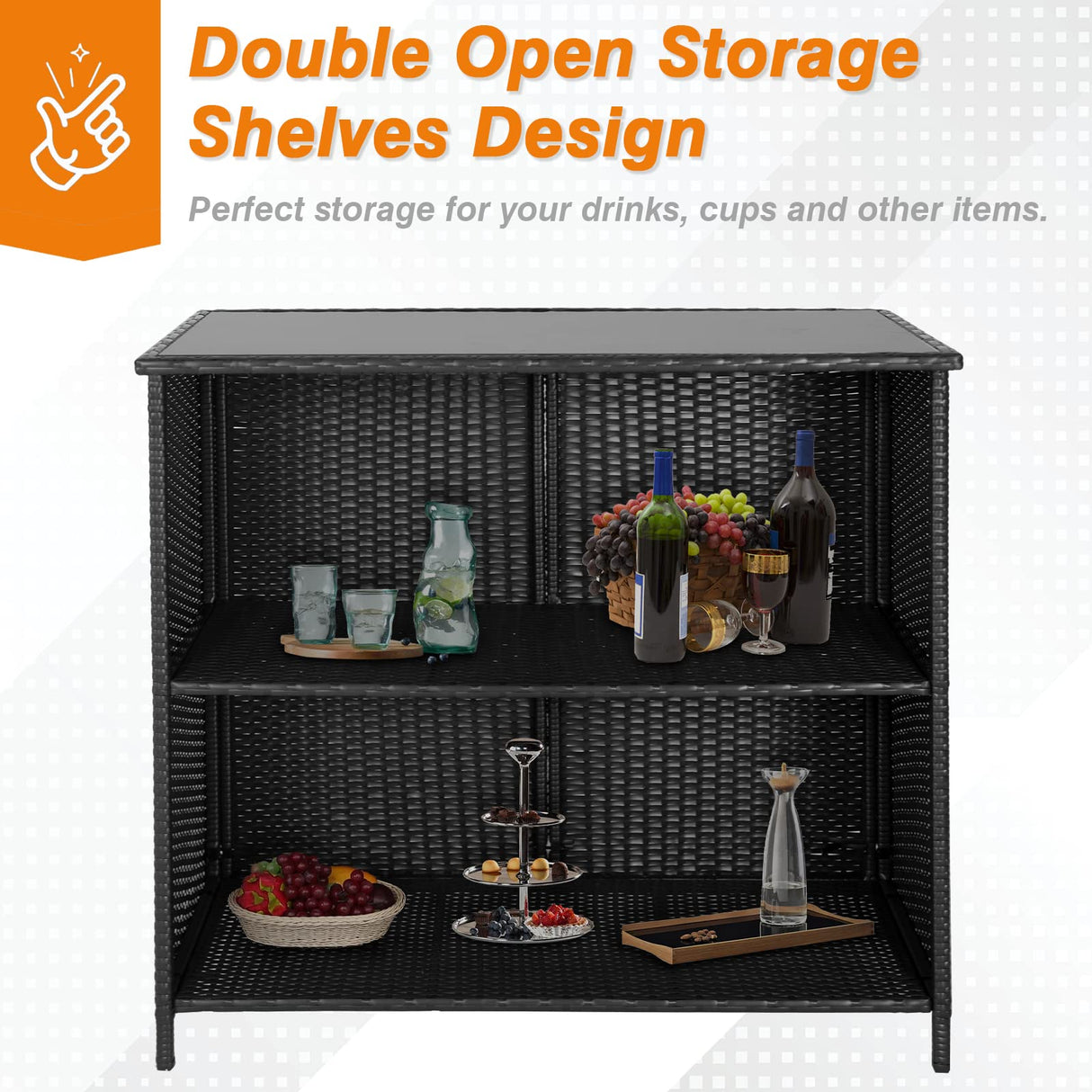 Patiomore 3-Piece Patio Outdoor Bar Set with Two Stools and Glass Top Table Patio Brown Wicker Furniture with Removable Cushions for Backyards, Porches, Gardens or Poolside Patiomore