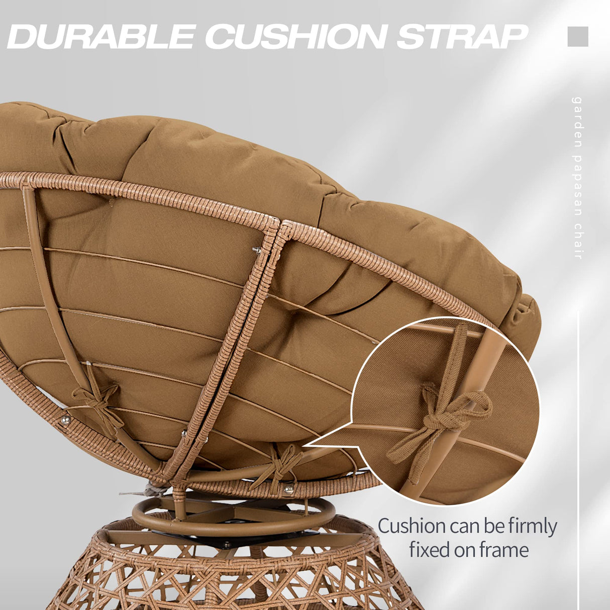 38'' 360 Degree Swivel Wicker Papasan Chair with Cushion and Base - Thickened Rattan Swivel Papasan Chair with Soft Cushion and Durable Frame, Oversized Reading Chair for Living Room, Camel MeetLeisure