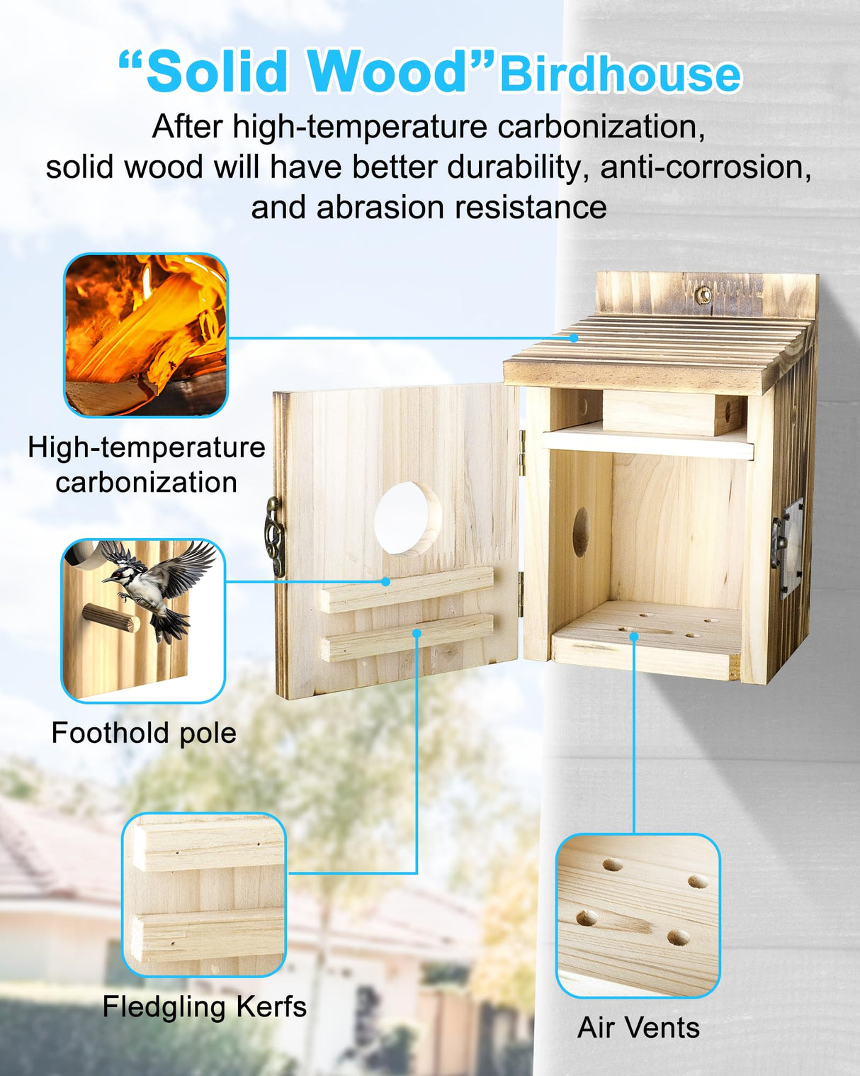 Bird House with Camera Smart Bird House Camera for Small Birds Nesting, 2K HD Wi-Fi Bird Watching Camera, Auto Detect&Notify, Night Vision, APP Control, Wooden Birdhouse with Camera Inside (Plug-In) KinetCam