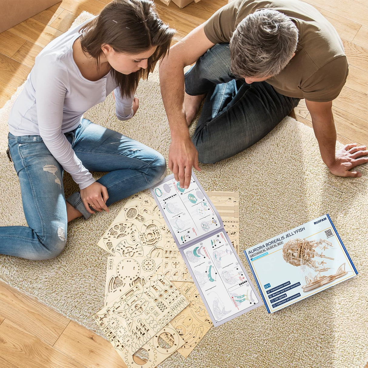 3D Wooden Puzzles for Adults, 3D Puzzle Model Aurora Jellyfish Toys Building Kits, DIY Wood Crafts Cool Toy Hobbies for Men Women, Creative Assembly Gifts RUIFAM