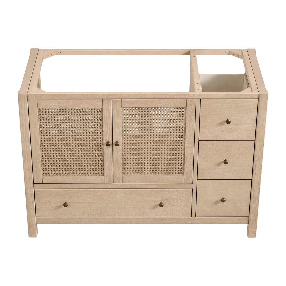 Alaterre Furniture Lucca 48 Inch Bathroom Vanity - Freestanding Cabinet Without Sink - Wood Bathroom Vanity with Large Bottom Drawer, 3 Small Drawers, and Soft-Close Doors (Natural) Alaterre Furniture