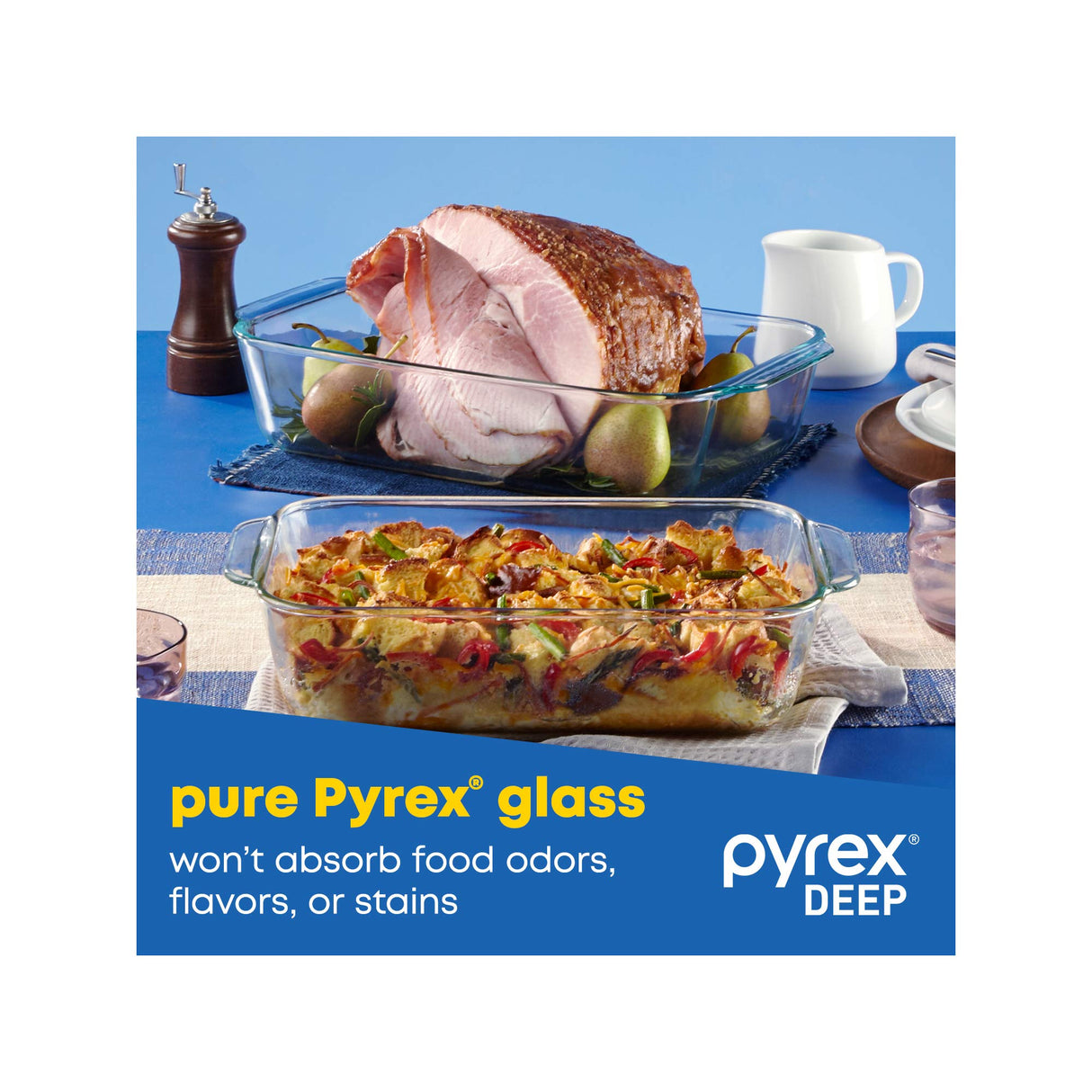 Pyrex Deep 3-Pack Glass Baking Dish Set (9"x13", 7"x11", 8"x8") With BPA-Free Lids, Rectangular Glass Bakeware, Dishwasher, Microwave, Freezer & Pre-Heated Oven Safe Pyrex