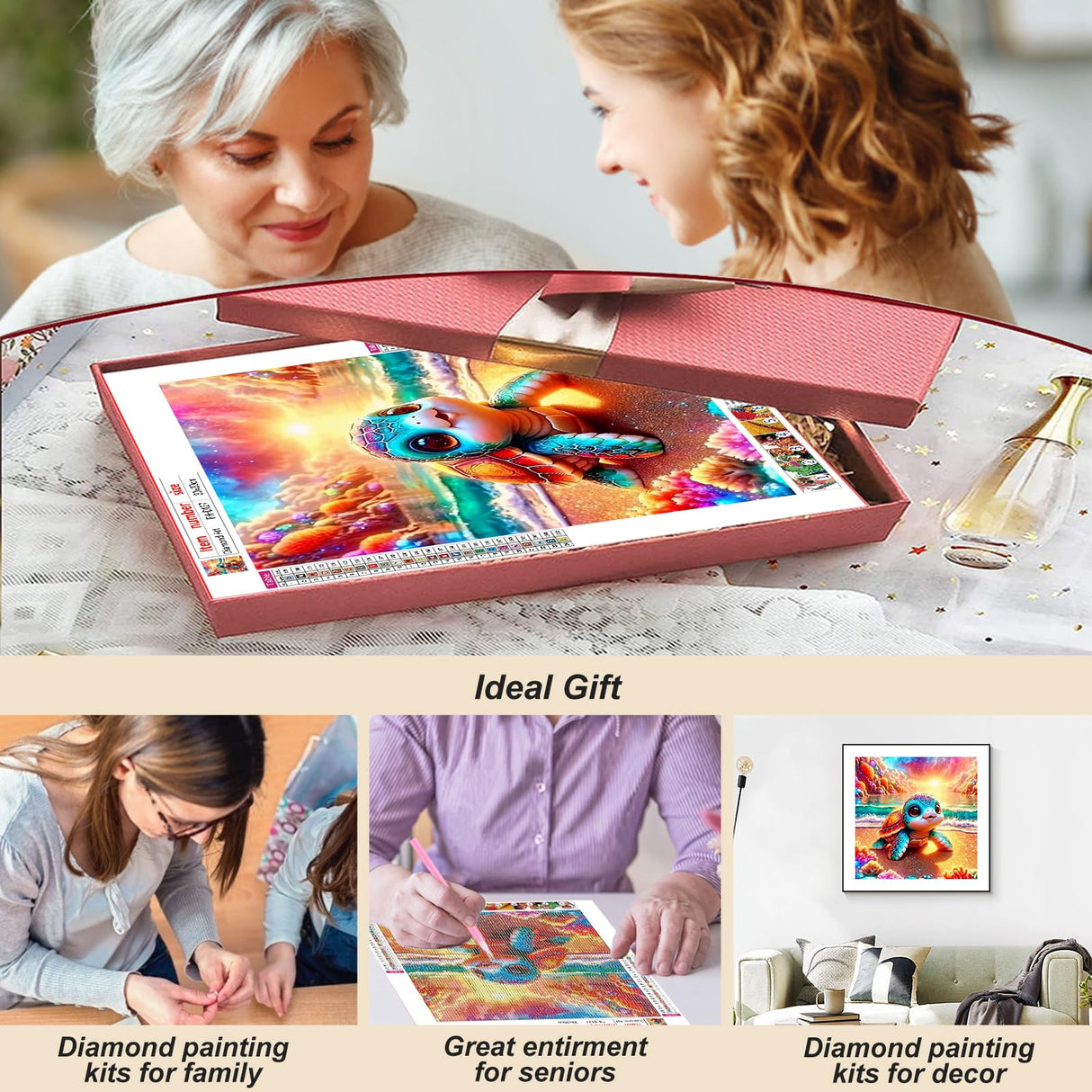 FHBUBPUP Sea Turtle Diamond Painting Kits for Adults, Animal Diamond Art Kits for Beginners, 5D DIY Full Drill Round Diamond Point Gem Art, Craft Gift Suitable for Home Wall Decoration 12×12Inch FHBUBPUP