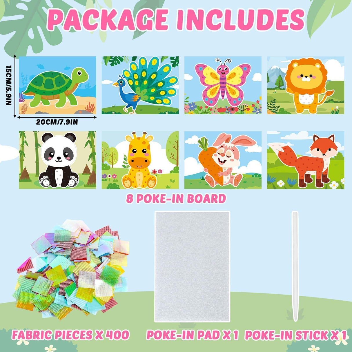 Lonfliness 8PCS Poke-in Craft and Art Kit for Kids Animal Theme No-Mess Fabric Sewing Art Girls Boys 4-12 Puzzle Puncture Painting DIY Jungle Animal Toy Gifts for Creative Activity Game Birthday Party Lonfliness