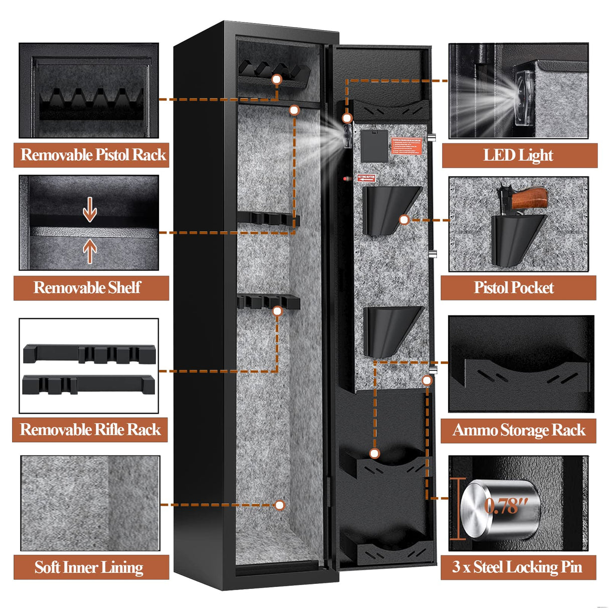 KAER 3-5 Gun Safe,Gun Safes for Home Rifle and Pistols,Rifle Safe,Gun Cabinet,Gun Safes for Rifles and Shotguns,Gun Safe Rifle with Removable Shelf,Assembled(Keypad Lock 55.12'' x 12.6" x 9.84'') KAER