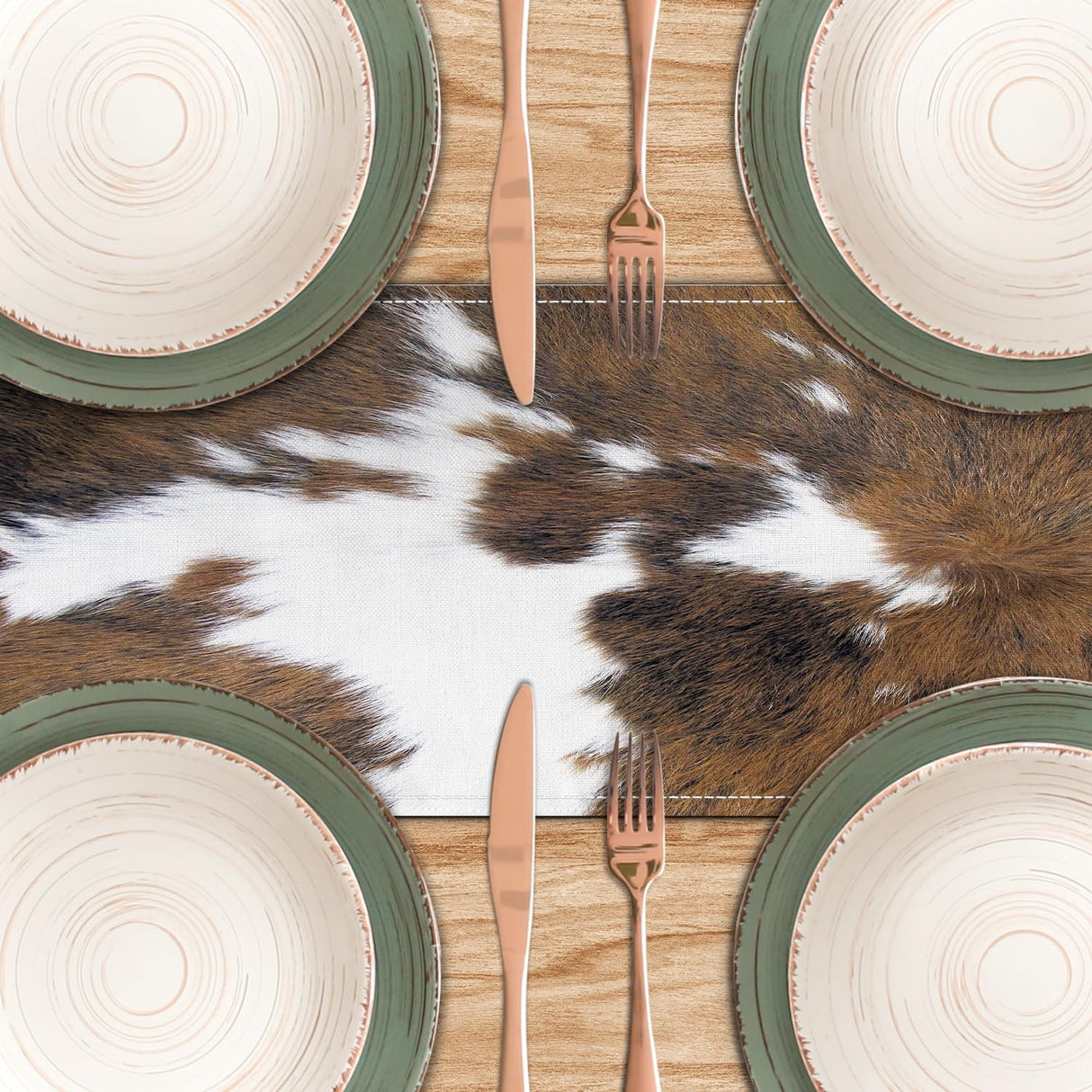 Cow Print Table Runner Brown Western Runners Cowhide Table Decorations Farmhouse Country Table Runner for Party Home Kitchen Dining Room 13x71 Inch (just a Print) LXXTK