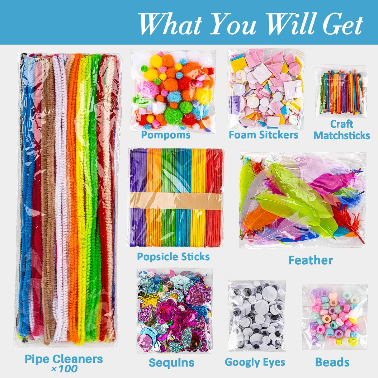 RAINFLOW Arts & Crafts Supplies - Craft Kit,Supplies & Materials Set for School,Classroom,Family, Party, DIY, Art Creation, Holiday Decoration RAINFLOW