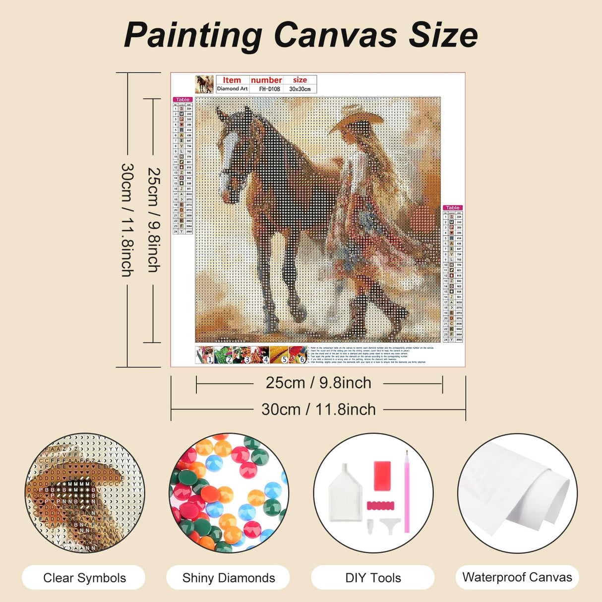 FHBUBPUP Horse Diamond Painting Kits for Adults, Diamond Art Kits for Beginners, 5D DIY Full Drill Round Gem Art, Paint with Diamond Beads Craft Home Wall Decor 12x12 inch FHBUBPUP