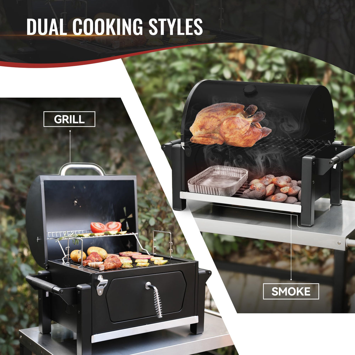 Royal Gourmet CD1519 Tabletop Charcoal Grill with Warming Rack, Potable Charcoal Grill with 303 Sq. In Cooking Area for for Outdoor Camping and Picnic Grilling, Black Royal Gourmet