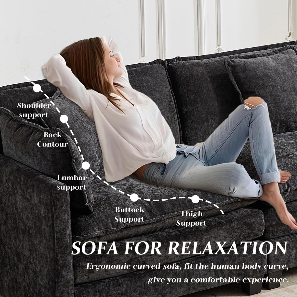 SoarFlash 71.6" Chenille Sectional Sofa, Comfy Modular Loveseat Sofa, Modern 2-Seat Couch Deep Seat Sofa Set for Living Room,Black SoarFlash