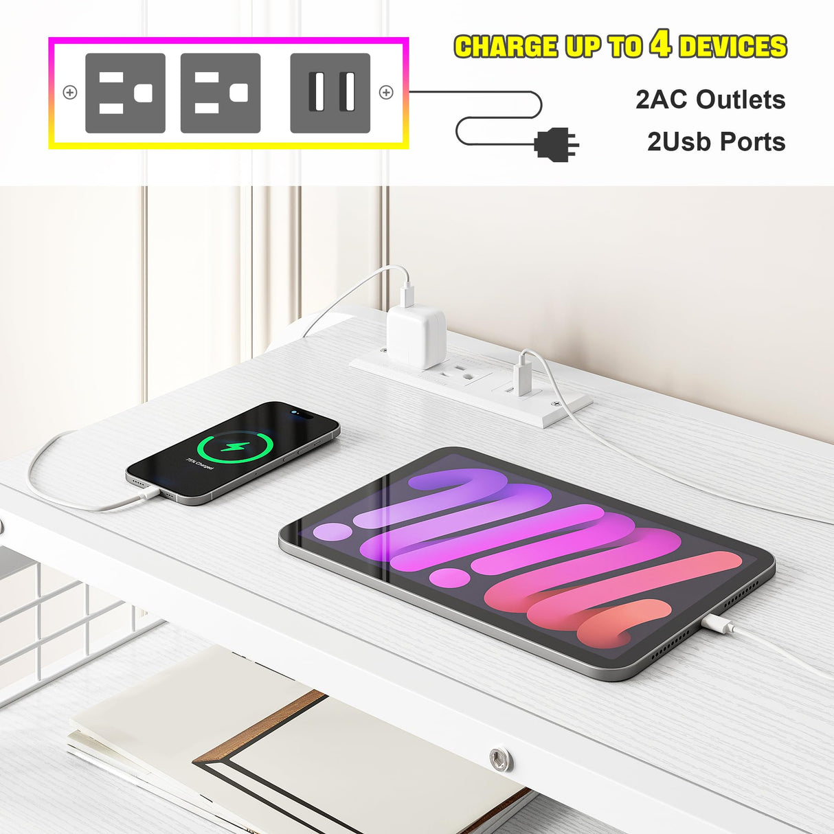 EnHomee White Dresser,11 Drawer Dresser for Bedroom with LED Lights & Charging Station, Fabric Dressers & Chest of Drawers,2 Tier Wooden Shelves, 4 Hooks, Dresser for Bedroom,Entryway,Sturdy Frame EnHomee