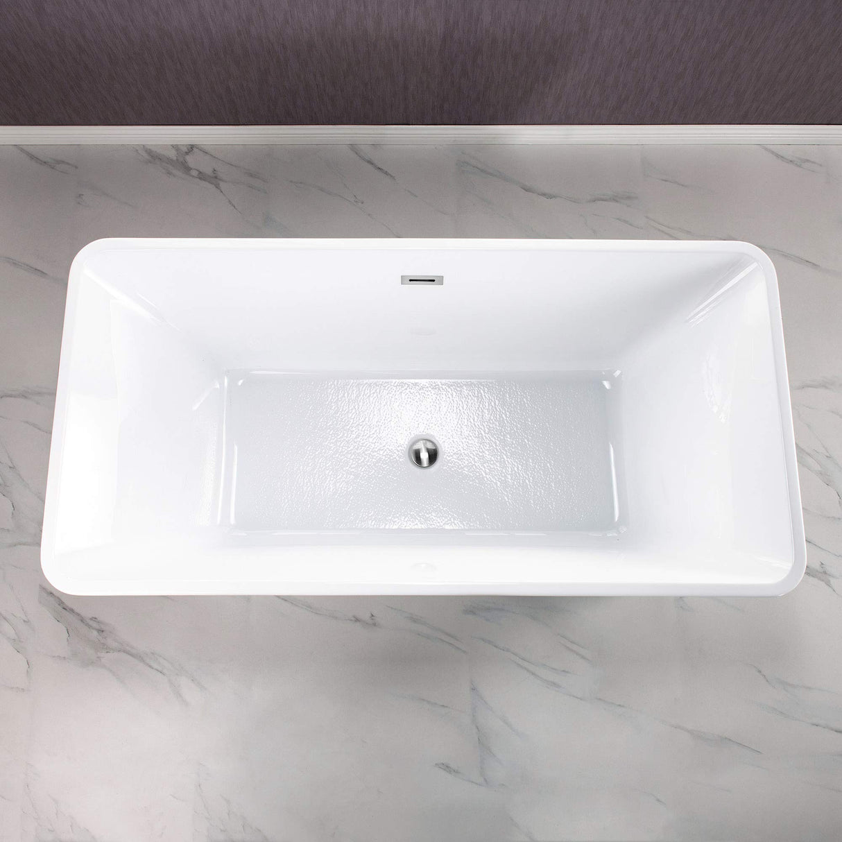 WOODBRIDGE 59" Acrylic Freestanding Bathtub Contemporary Soaking White Tub with Brushed Nickel Overflow and Drain,BTA1509 -B/N-Drain &O WOODBRIDGE