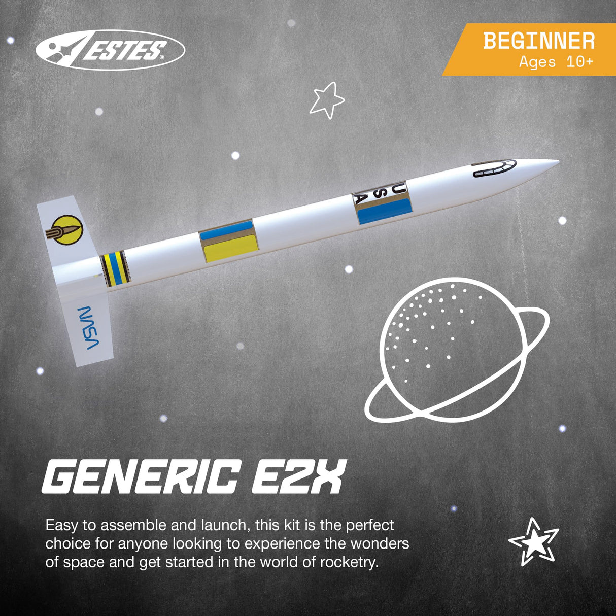 Estes 2008 Generic E2X Rocket-Building Kit, Beginner Customizable Flying-Rocket-Model Kit for Ages 10+ Estes