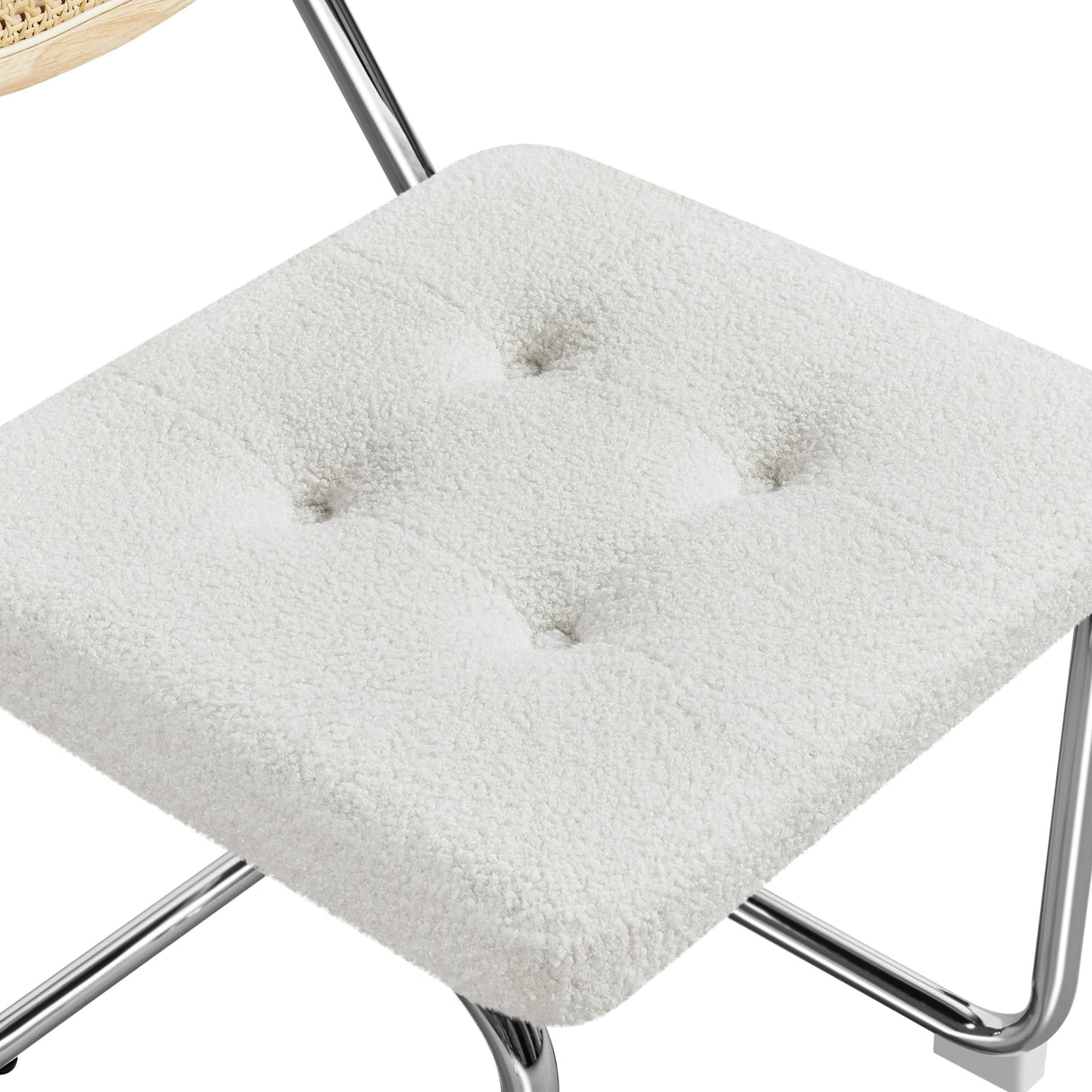 Yaheetech Rattan Dining Chairs Set of 2 Dining Room Chairs Mid Century Modern Kitchen Chairs with Metal Legs and Upholstered Seat for Home Kitchen Living Room, Boucle Fabric, White Yaheetech