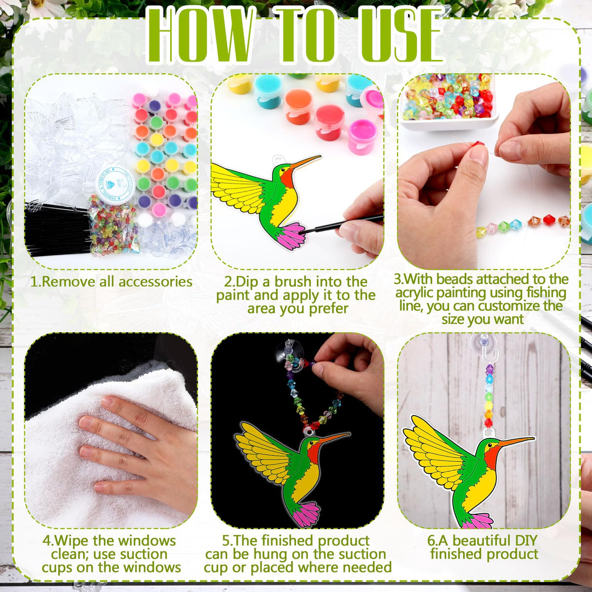 Yaomiao 30 Sets Summer Suncatchers Window Art Drawing Kits DIY Hummingbird Suncatcher Crafts Bulk Paint Your Own Window Hanging Ornaments for Home Birthday Party Favors Decor Gifts Yaomiao