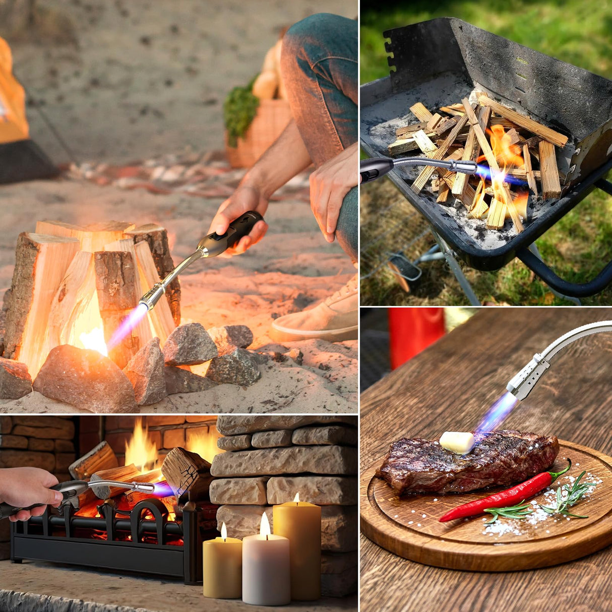 YZLighter Butane Lighter Torch Long Lighter for Grill Fireplace, Refillable Lighter Windproof with Visual Fuel Window Flexible Extra Long Torch Lighter for Camping BBQ Candles (No Butane Included) YZLighter