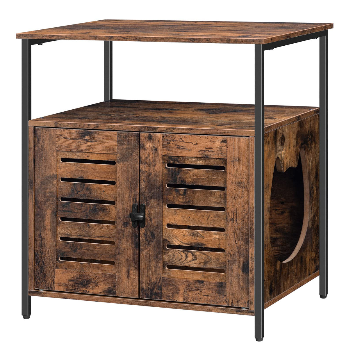 HOOBRO Cat Litter Box Enclosure, Louvered Hidden Cat Litter Box, Enclosed Cat Litter Box Furniture with Extra Storage Space, Side Table, Nightstand, Multifunctional, Rustic Brown BF66MW01 HOOBRO