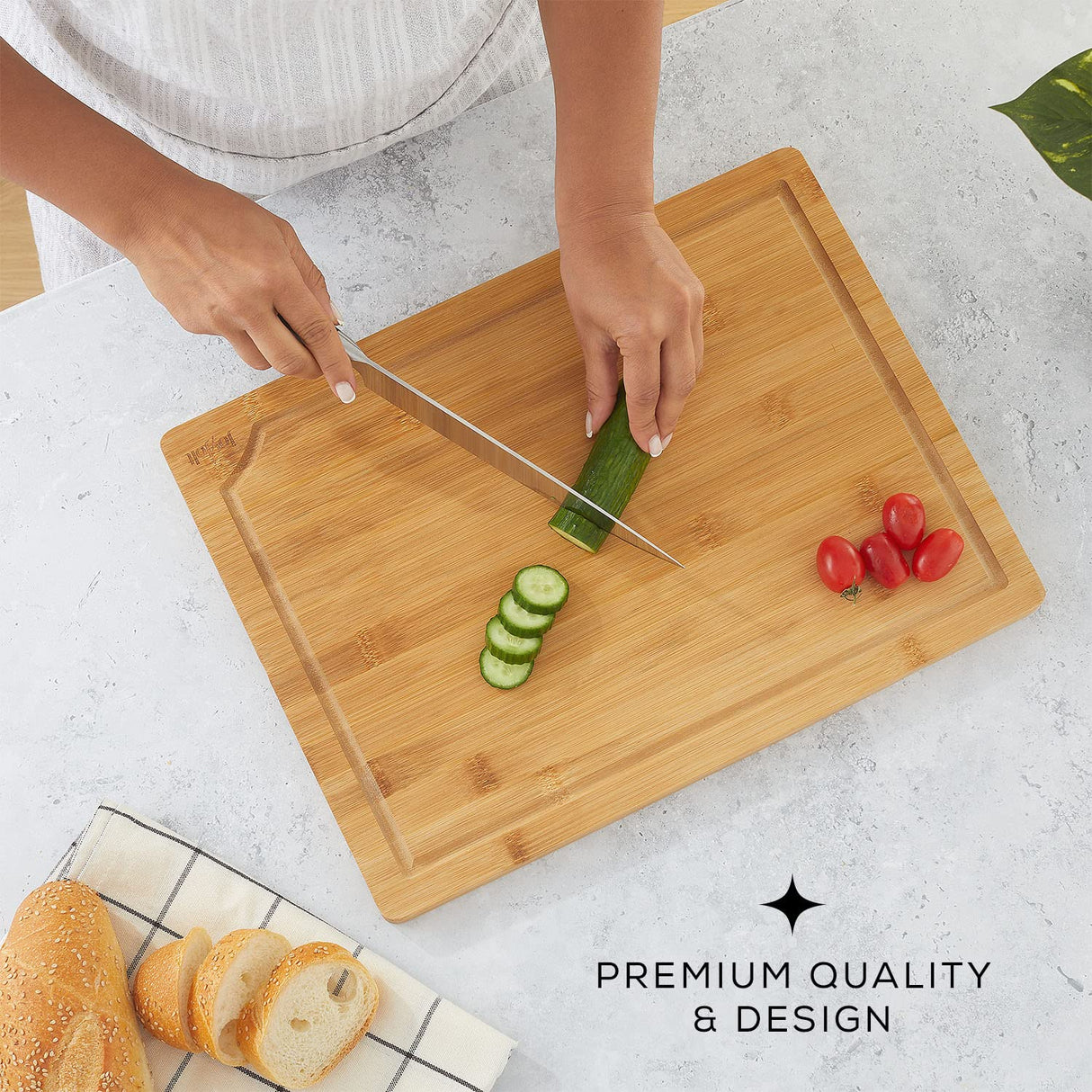 JoyJolt Bamboo Cutting Board Set, Wooden Cutting Boards for Kitchen. Large and Small Wooden Cutting Board Set; Serving Cheese Board, Bread Board or JoyJolt