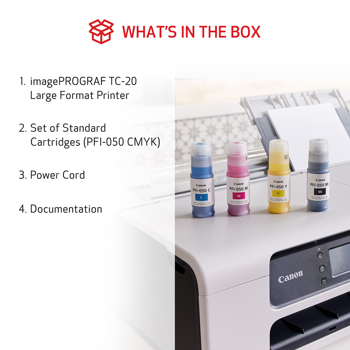 Canon imagePROGRAF TC-20 – Single Function Printer | 24" Large Format Poster & Plotter Printer - Automatic Roll & Cut Sheet Paper Feeder, USB, Wi-Fi, LAN,White Canon