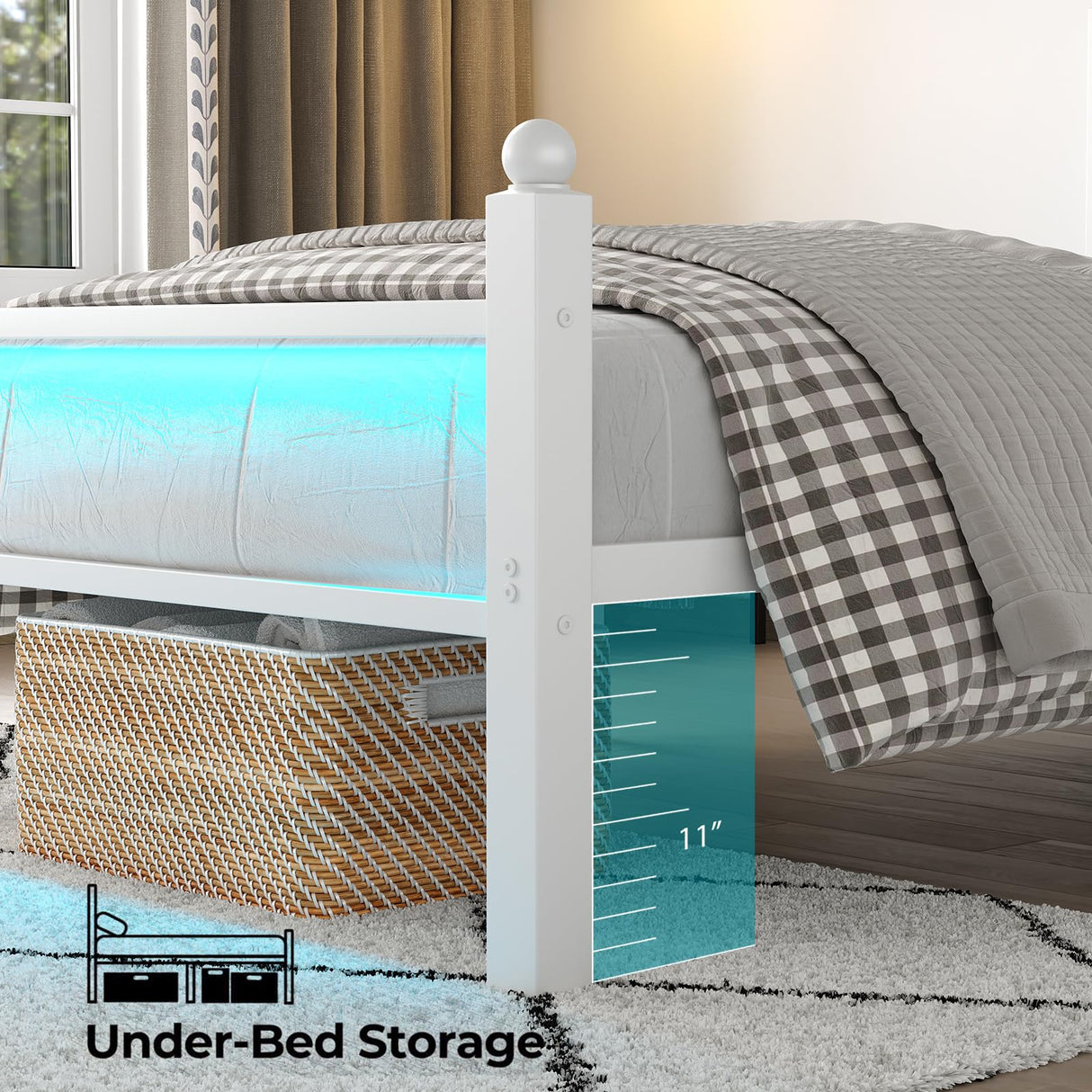 CollaredEagle Full Bed Frame with Headboard and Footboard,Heavy Duty Steel Slats Support Metal Bed Frame with Charging Station,White CollaredEagle