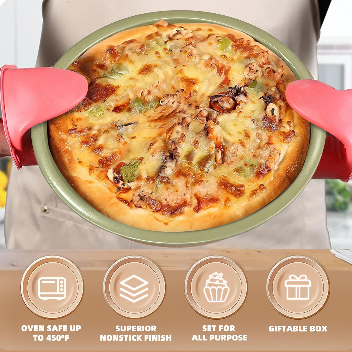 BETTERBEAUTY Nonstick Bakeware Set 10 Pcs, Professional Kitchen Bicolor Baking Pans Set with Cookie Sheets, Muffin Pan, Loaf Pan, Cake Pan and Cooling Rack, Dishwasher Safe, 0.8mm Thick, Heavy Duty BETTERBEAUTY