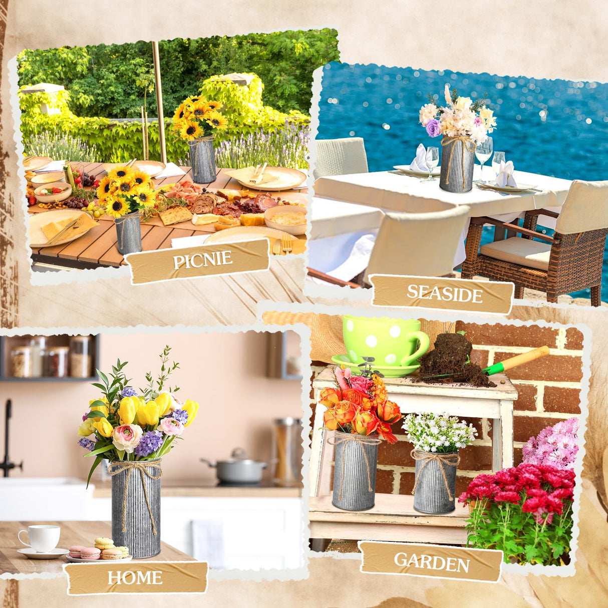 Zonon 3 Pcs Farmhouse Vase Decor with Twine Bow 4.33" Galvanized Flower Bucket 5.91" Metal Pots 7.09" Rustic Decorated Vases for Artificial Flowers Home Table Weddings Decor (Black) Zonon