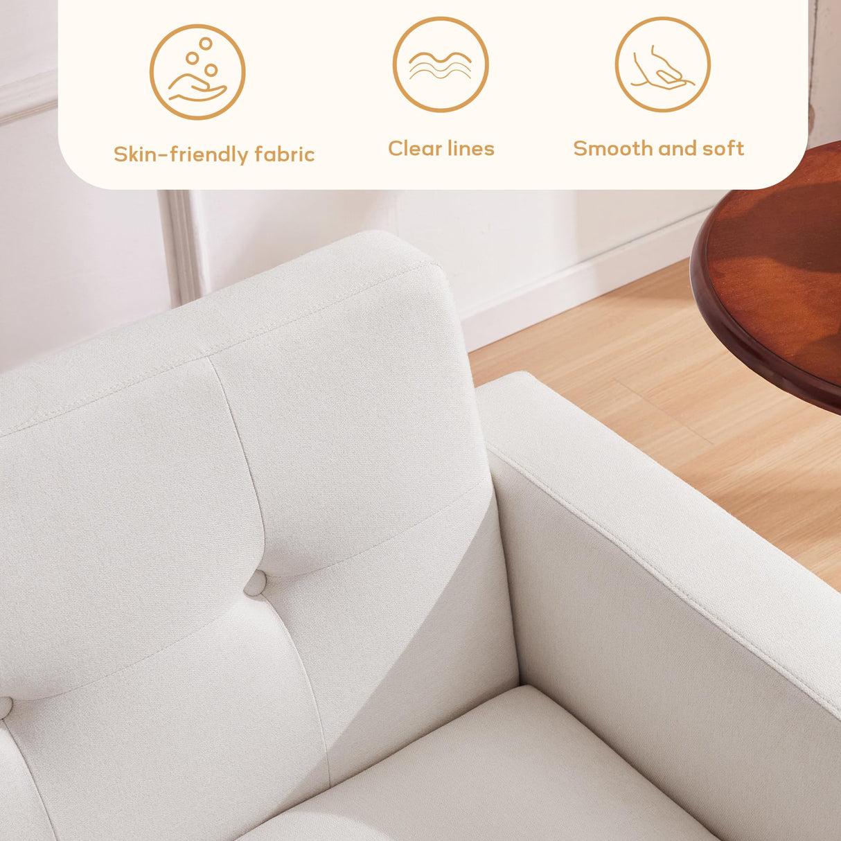 HUIMO 60'' Loveseat Sofa, Mid Century Modern Love Seat Couches for Living Room, Upholstered Love Seats Furniture with Solid Frame Button Tufted Small Couch for Bedroom Office Apartment (White) HUIMO