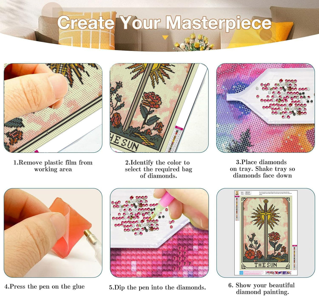 3 Pack Tarot Diamond Art Kits for Adults - Diamond Painting Kits for Adults Beginner, DIY 5D Full Drill Gem Art for Home Wall Decor 12x16 inch Axquilon