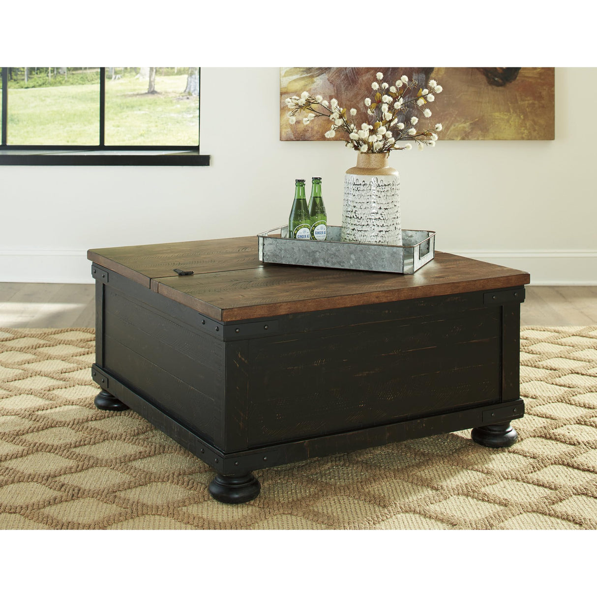 Signature Design by Ashley Valebeck Farmhouse Lift Top Coffee Table with Storage, Distressed Brown & Black Finish Signature Design by Ashley