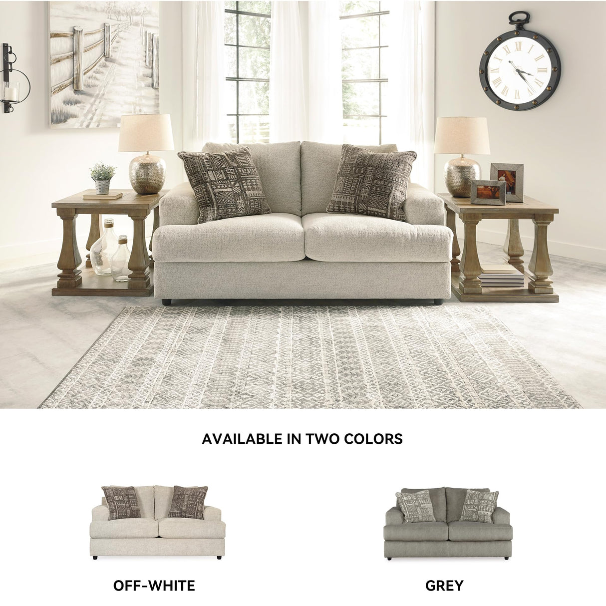 Signature Design by Ashley Soletren Contemporary Chenille Loveseat with 2 Accent Pillows, Off-White Signature Design by Ashley