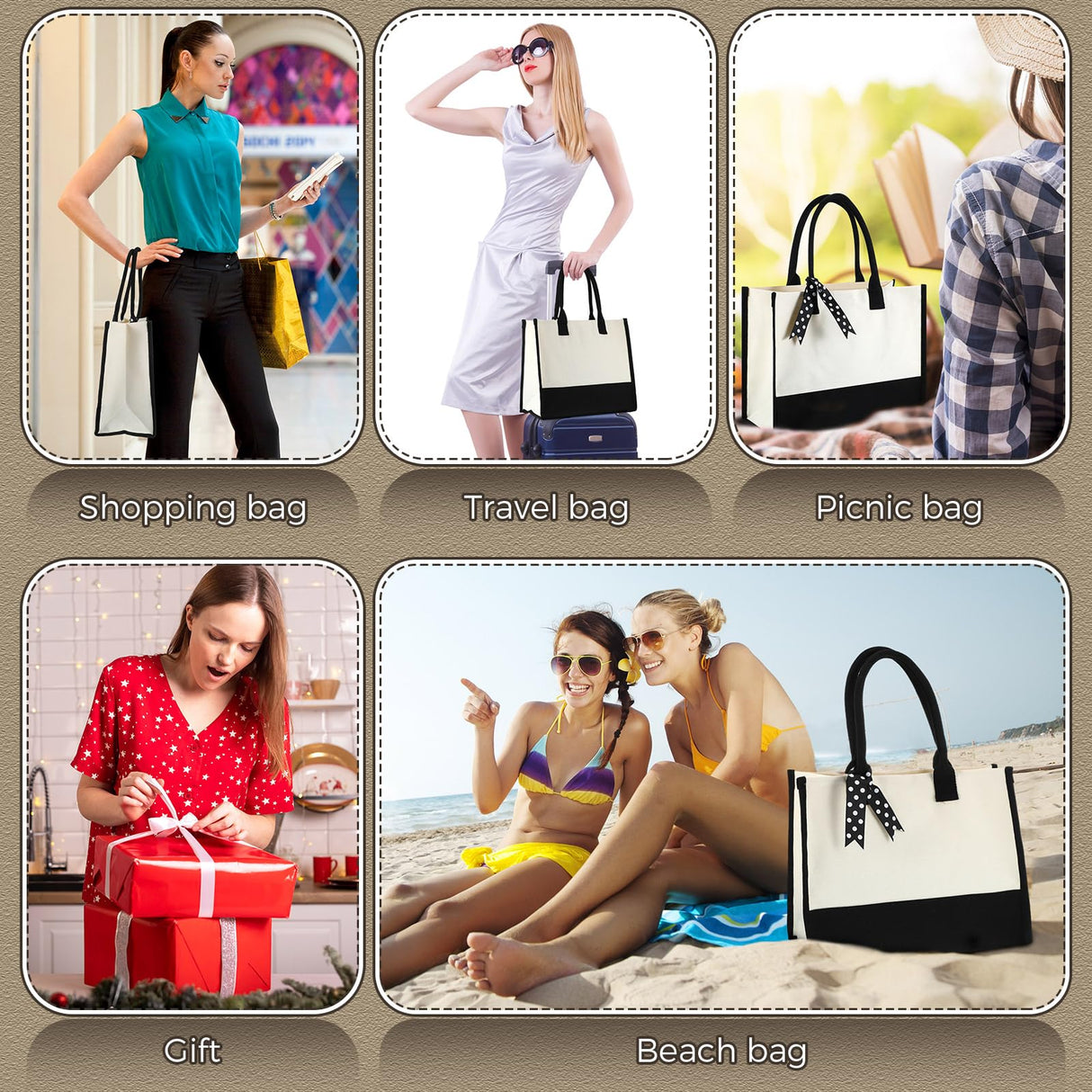 Saillong 20 Pcs Canvas Tote Bag Bulk Initial Women Gift Bags 15.7 x 11.8 x 6.7 Inches Sublimation Personalized Blank Shopping Bags with Handle Grocery Bag for Wedding Bridesmaid, Birthday, White Black Saillong