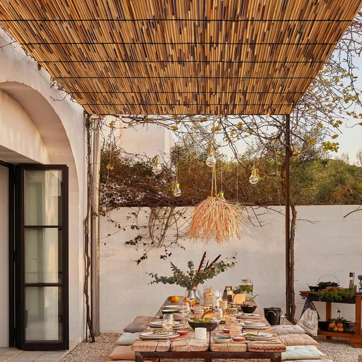 TOOKNIN Natural Reed Fence,6FT X 16.4FT Bamboo Fencing Privacy Reed Screening for Outdoor, Gallery, Restaurant, Hotel, Patio (Brown) TOOKNIN