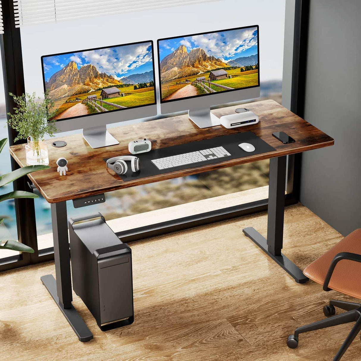 NicBex Home Office Desk 55" x 23" Electric Height Adjustable Standing Desk Computer Desk Office Desk, Sit to Stand Ergonomic Computer Desk Adjustable Desk, Brown NicBex