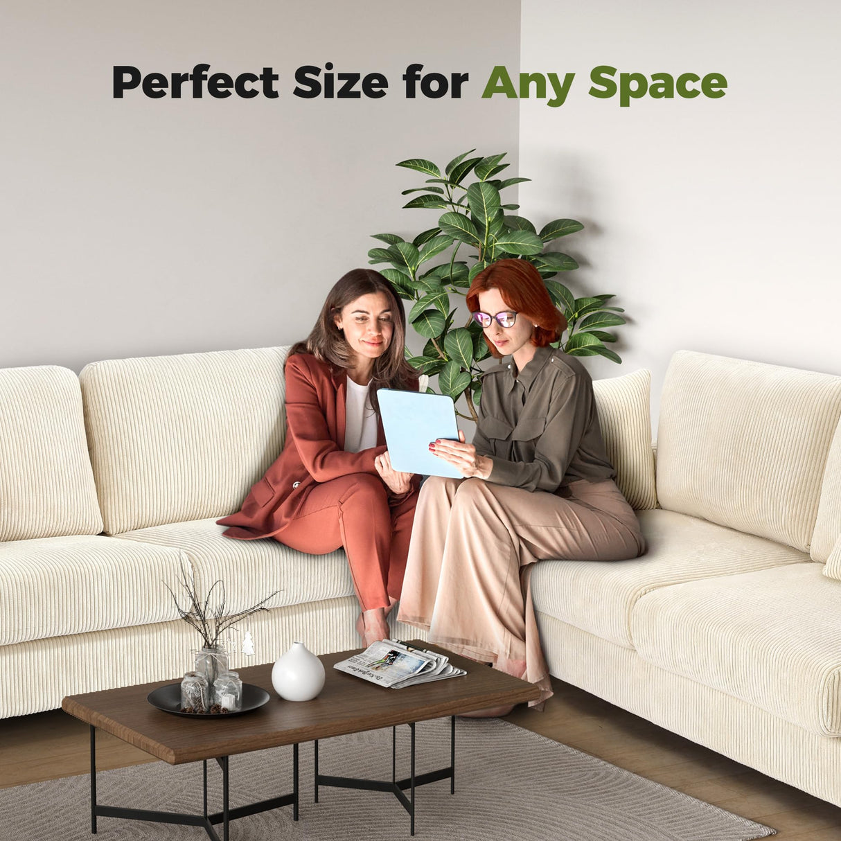 Kidirect 70in Corduroy Couch, Sofas for Living Room No Tool Assembly, Comfy Couches for Living Room 21in Deep Seats, Oversized Loveseat Sofa with 2 Pillows, 3 Seater Couch for Bedroom, Beige Sofa Kidirect