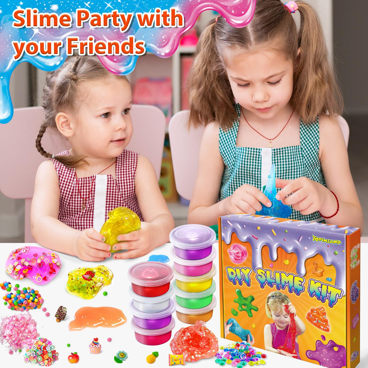 12 Cups DIY Slime Kit, Slime Making Kit for Girls, Crystal Clear, Glow in The Dark Slime with Add-ins, Foam Balls, Charms, Party Favors Gift Toys for Kids 3-12 YOPINSAND