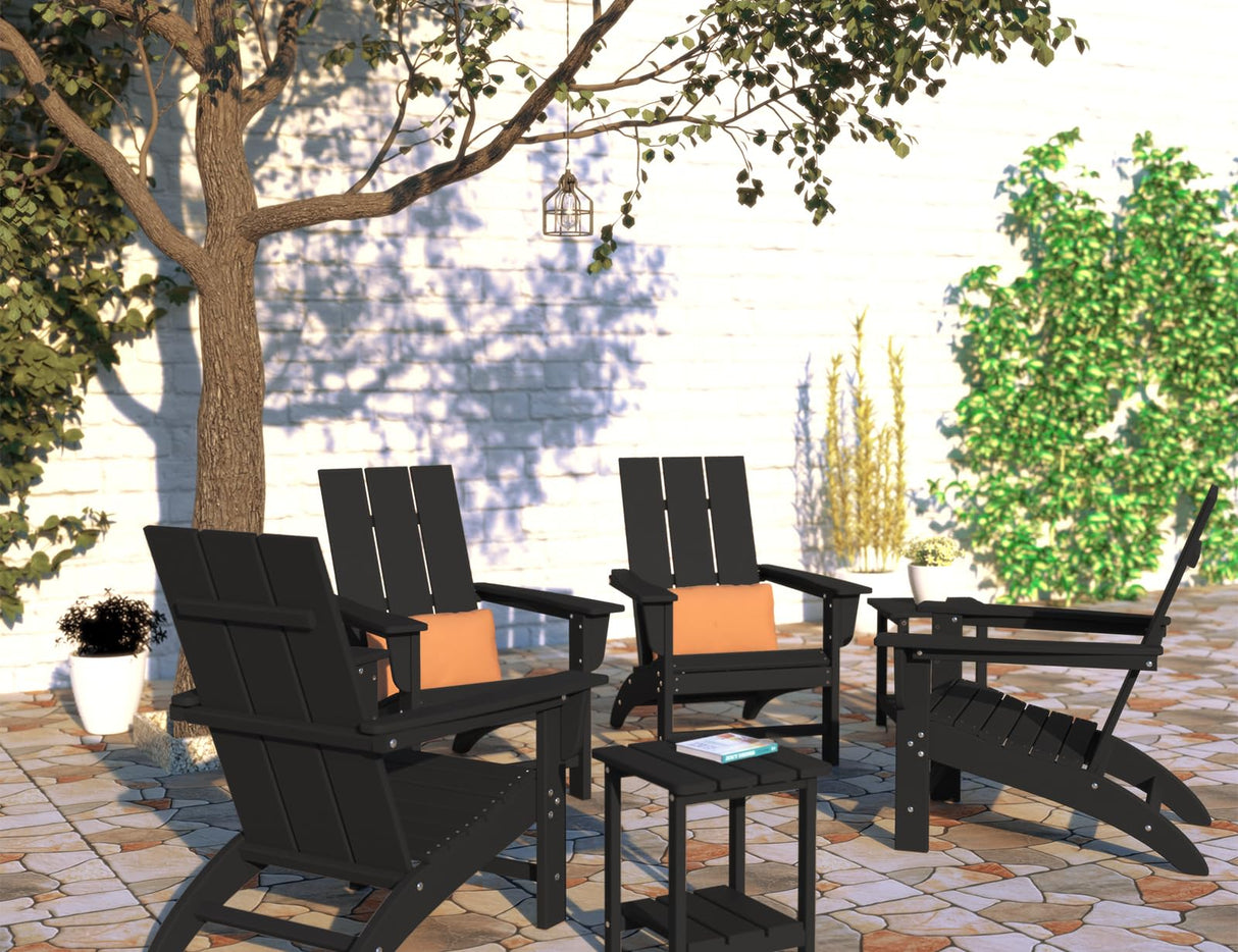Poly Lumber Adirondack Chair, All-Weather Resistant Outdoor Patio Chairs, Look Like Wood, Pre-Assembled Outdoor Fire Pit Chair for Pool, Deck, Backyard, Garden, Black Adiromoti