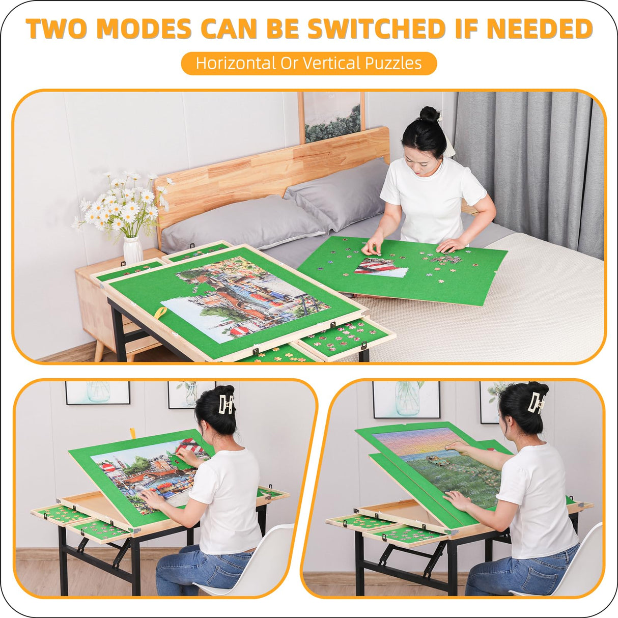 BittPicc Puzzle Table with 4 Drawers & Legs & Cover 1500 Piece Foldable Adjustable Jigsaw Table with Wheels Wooden Portable No Assembly Puzzle Tables for Adults and Seniors Gifts BittPicc