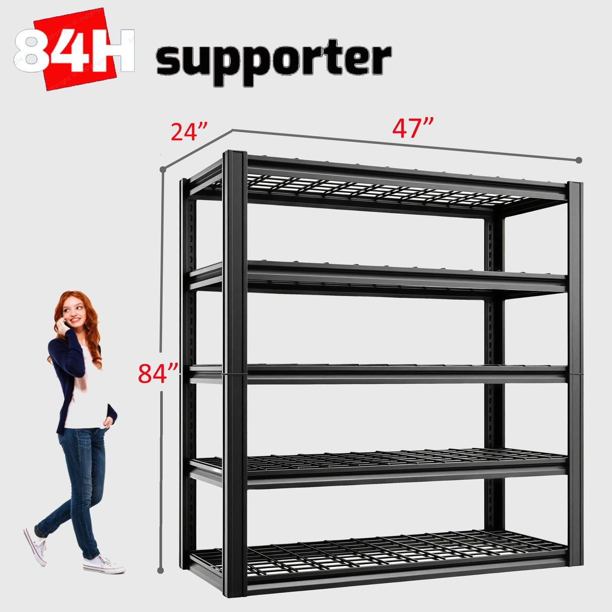 LI JIU HOME 5 Tier Metal Shelving Unit, Adjustable Storage Shelves, 84" H x 47" W x 24" D Heavy Duty Garage Shelves for Warehouse, Basement, Kitchen, Pantry, Living Room, Black LI JIU HOME
