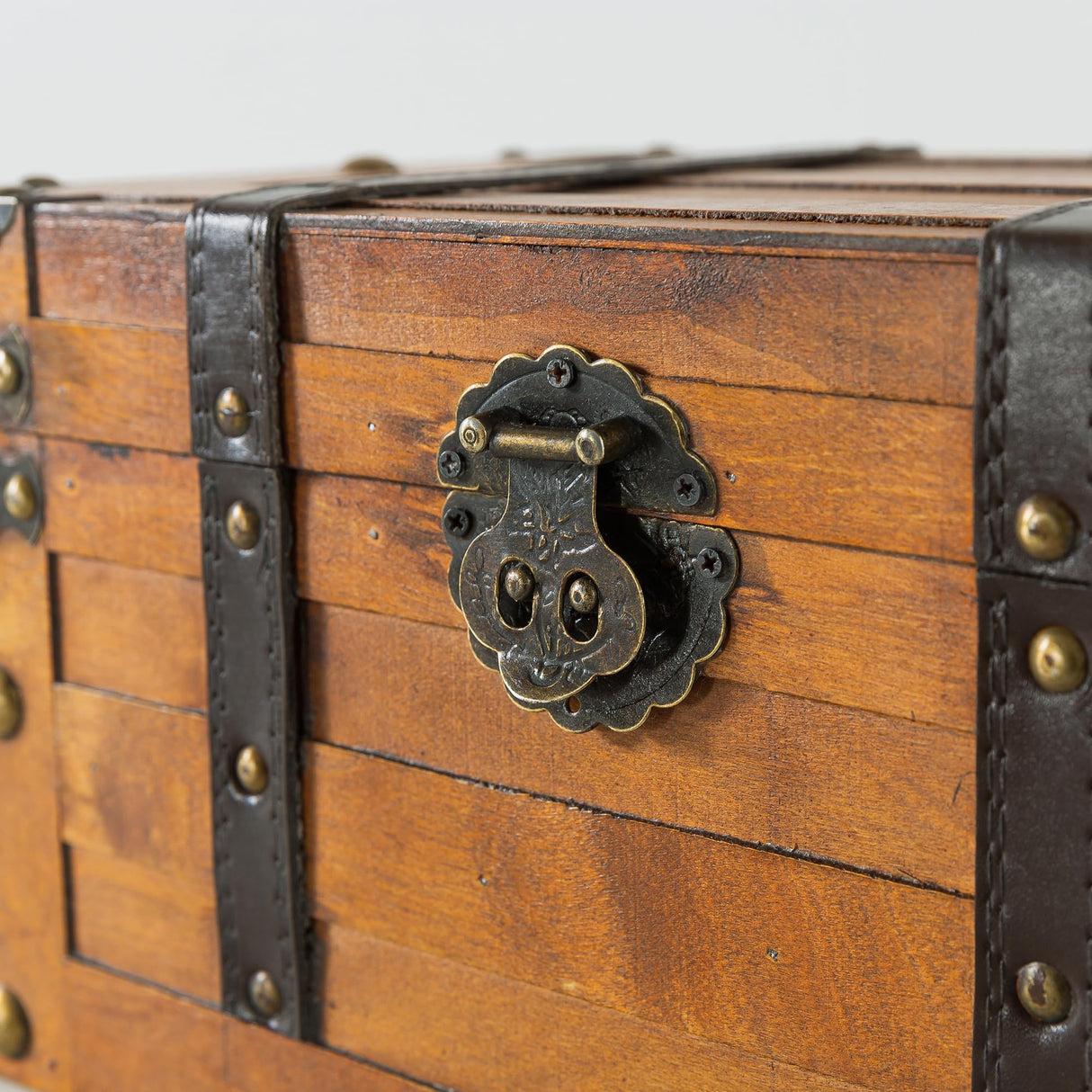 SLPR Alexander Wooden Treasure Chests - Set of 2, Antique Storage Trunks, Decorative Wood Storage Boxes with Hinged Lids for Keepsakes and Home Décor SLPR