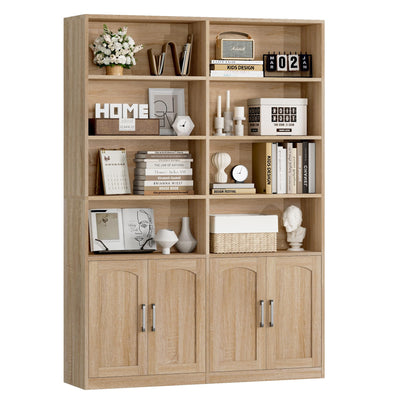 FACBOTALL Bookshelf and Bookcase with Doors, 6 Tier Double Wide Large Bookshelves, Open Display Shelves, 73'' Tall Bookcases for Home Office, Living Room, Library, Oak