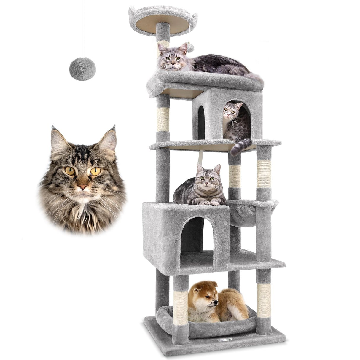 Globlazer S72 Heavy Duty Cat Trees for Large Cats, Sturdy 72in Maine Coon Cat Tree for Large Cats 20 lbs+ Heavy Duty Cat Tower for Adult Biggest Cats with 6 Scratching Posts, Hammock, Light Grey Globlazer