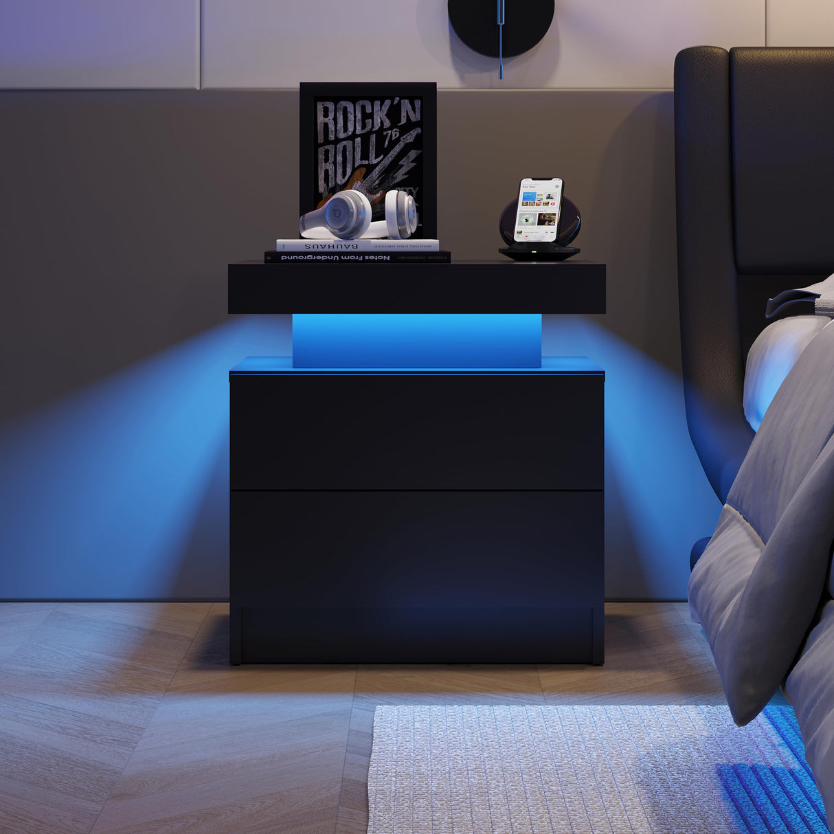 DobleCliCli LED Nightstand with 2 Drawers Modern Night Stand with LED Lights Night Stands for Living Room,Bedroom DobleCliCli