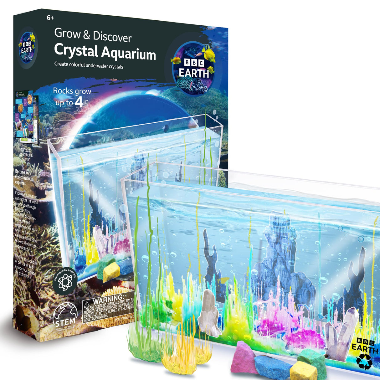 BBC Earth Grow & Discover Crystal Aquarium, Grow Colorful Cave-Like Crystal Formations Inside Reusable Tank, Magic Rocks, STEM Toys, Unique Crystal Growing kit, Science Experiments for Kids 6-8 Horizon Group USA